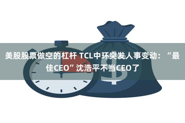 美股股票做空的杠杆 TCL中环突发人事变动：“最佳CEO”沈浩平不当CEO了