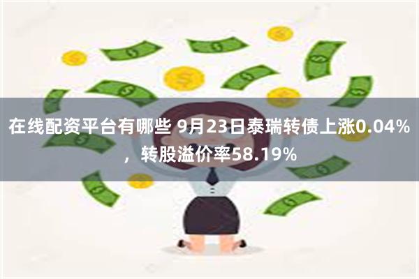 在线配资平台有哪些 9月23日泰瑞转债上涨0.04%，转股溢价率58.19%